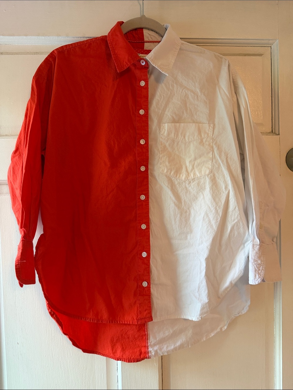 Womens Maeve Two-Tone Red and White Button-Down Shirt